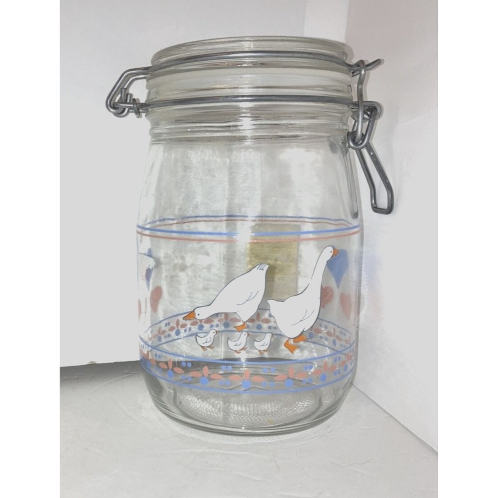 VINTAGE 80s Kitchen Geese 1 L Top Sealed Jar or Canister 7" New Seal
